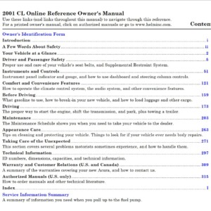 Acura CL 2001 Owner's Manual