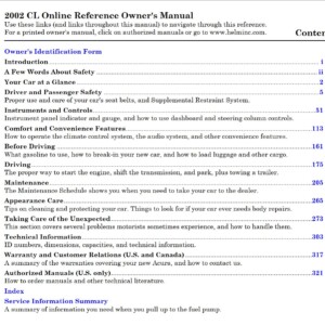 Acura CL 2002 Owner's Manual