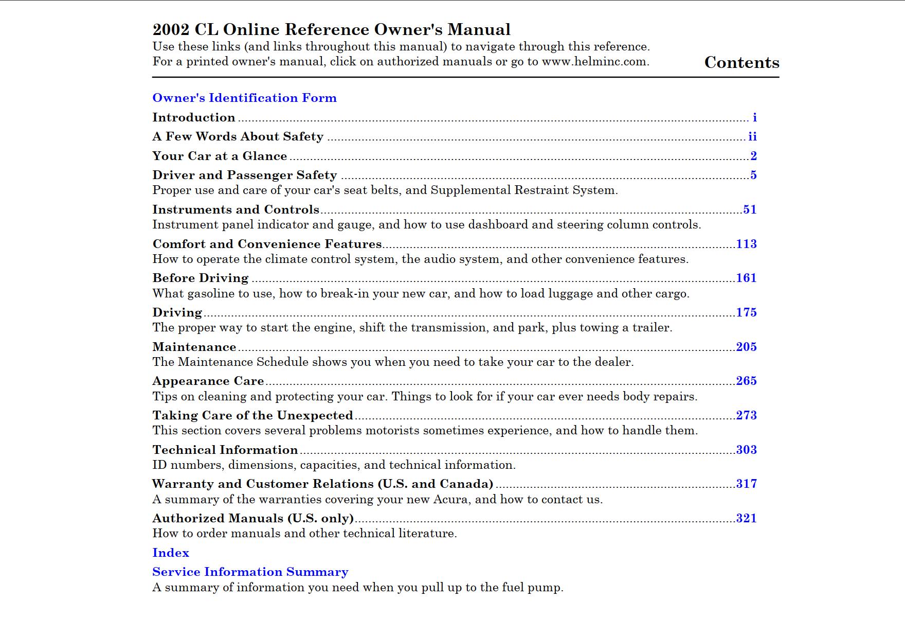 Acura CL 2002 Owner's Manual