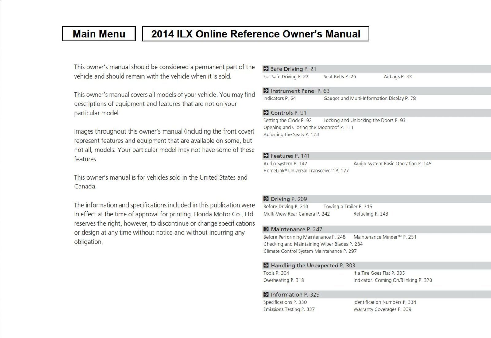 Acura ILX 2014 Owner's Manual – PDF Download