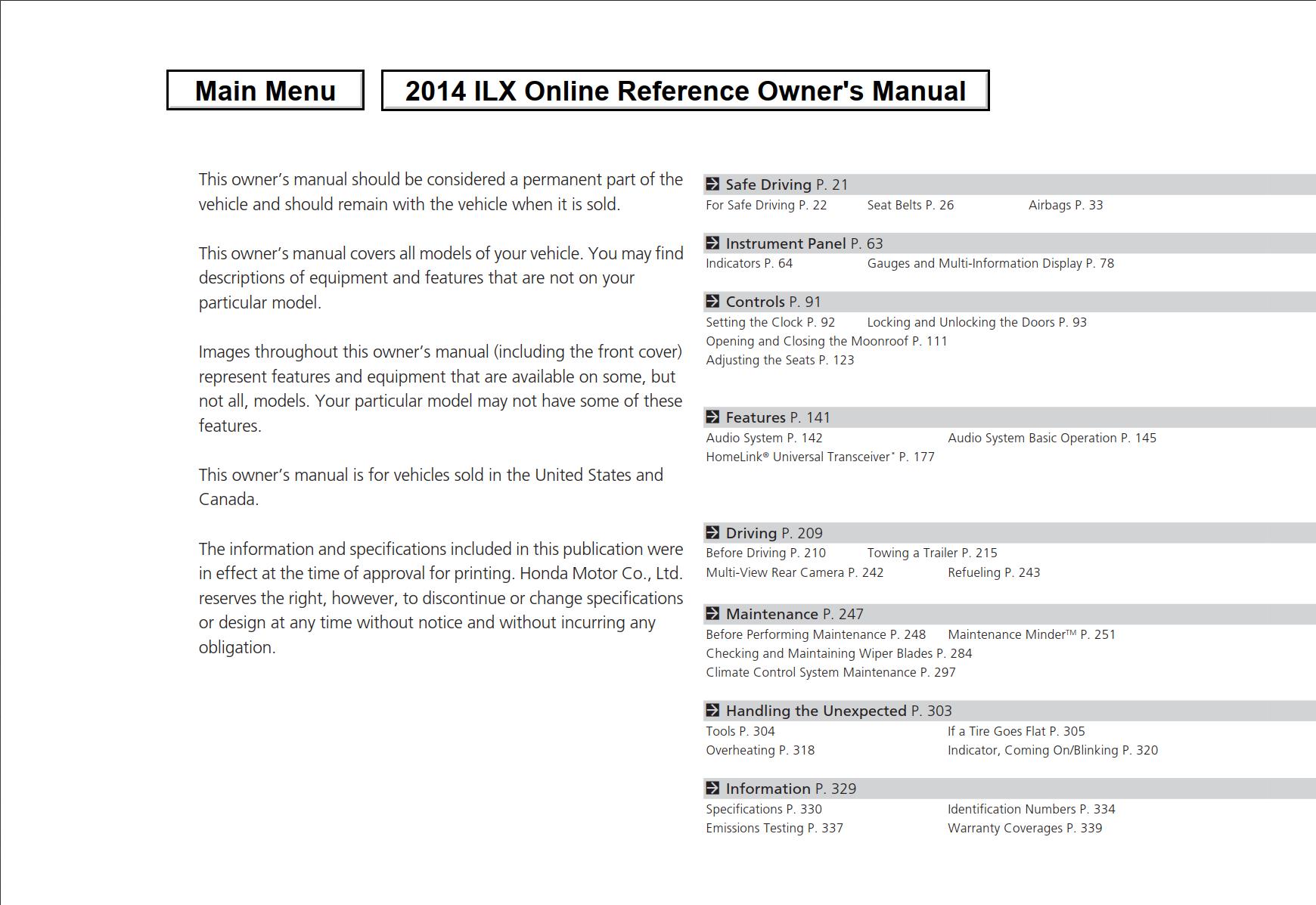 Acura ILX 2014 Owner's Manual