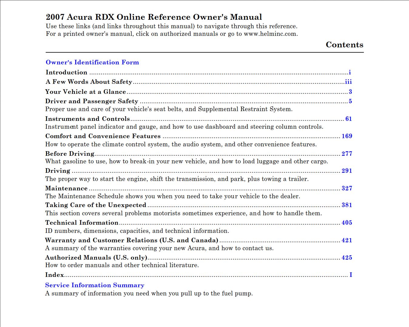 Acura RDX 2007 Owner’s Manual