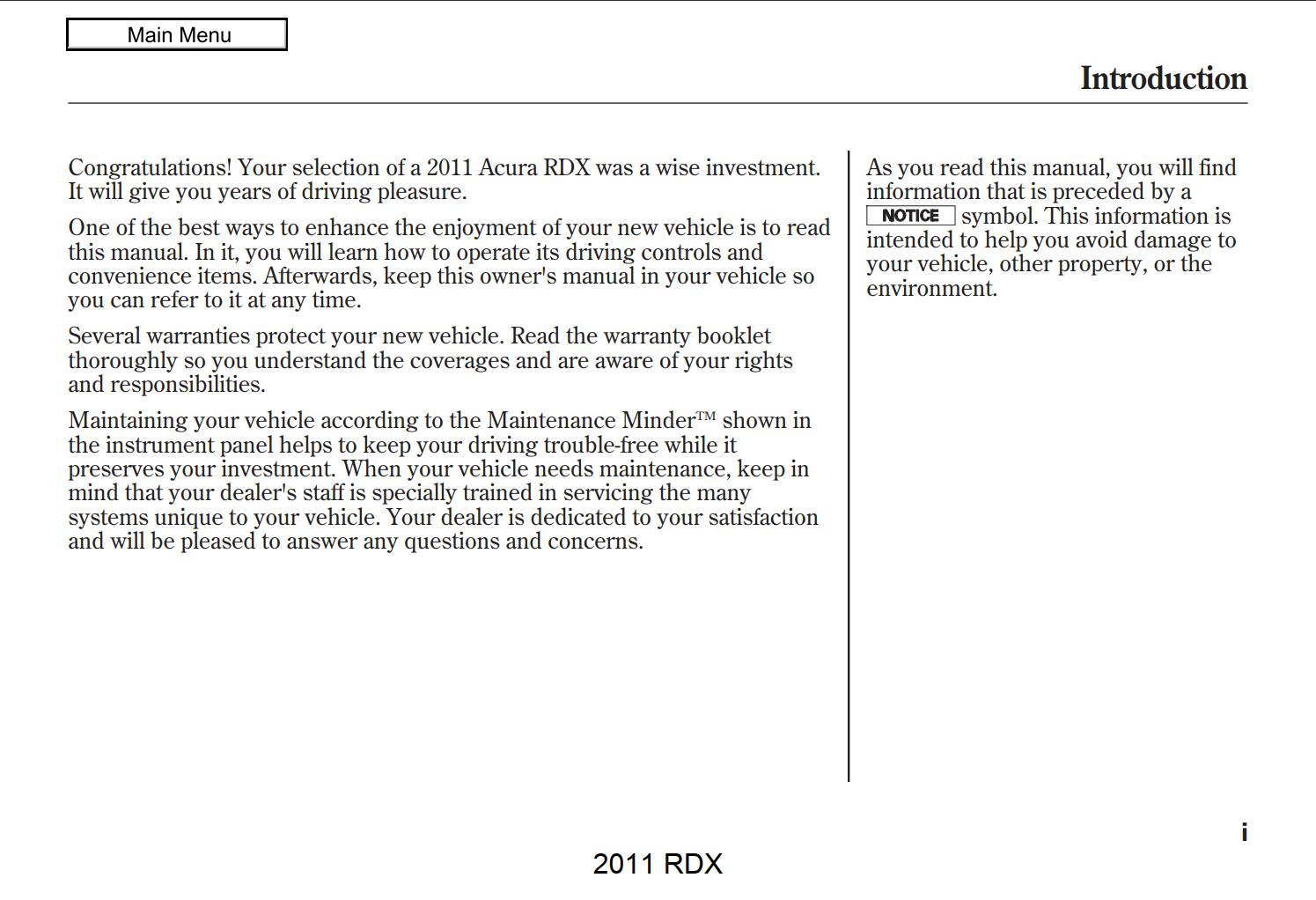 Acura Rdx 2011 Owner's Manual