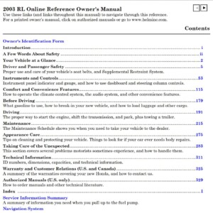 Acura RL 2003 Owner's Manual
