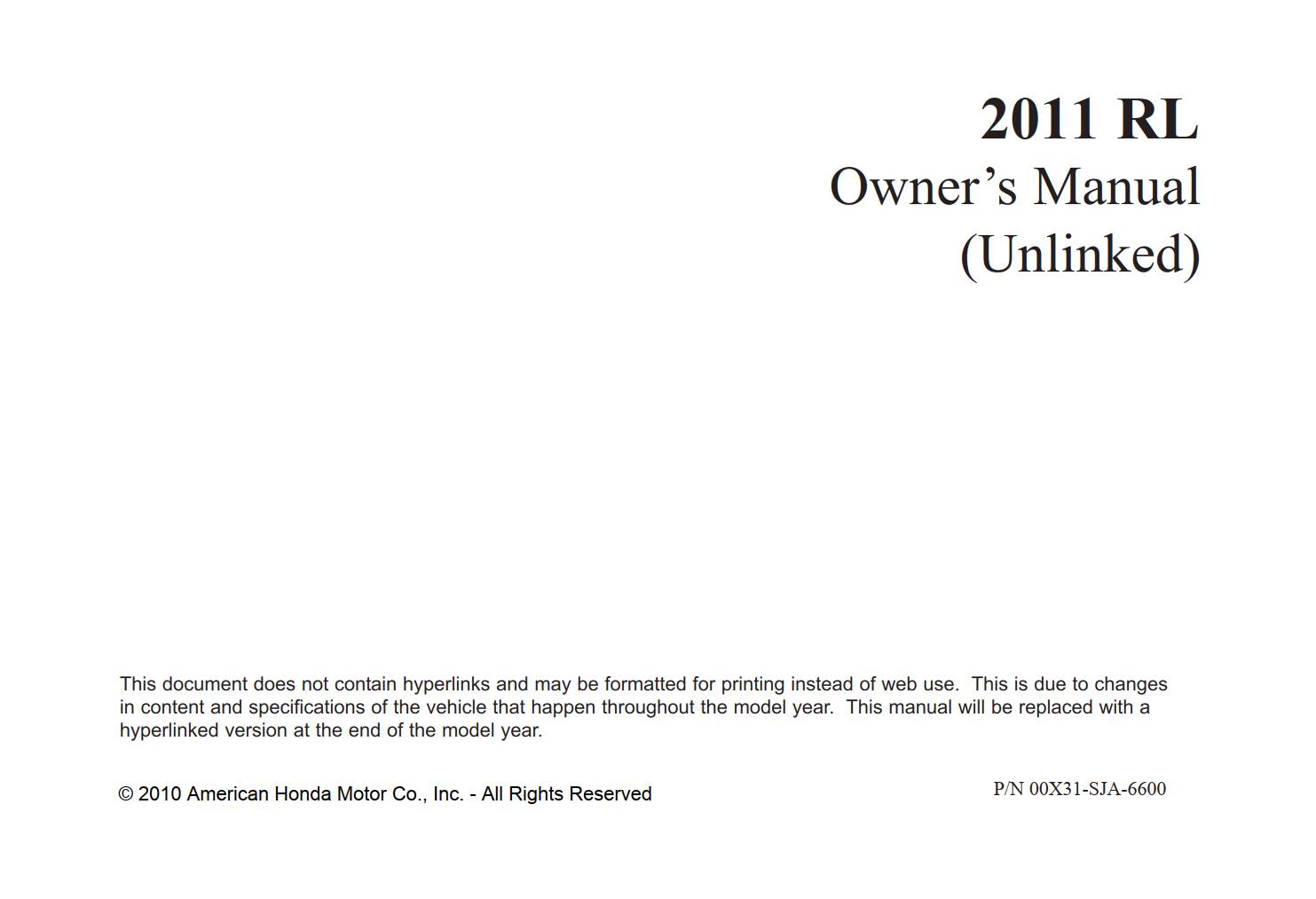 Acura Rl 2011 Owner's Manual