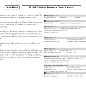 Acura RLX 2014 Owner’s Manual