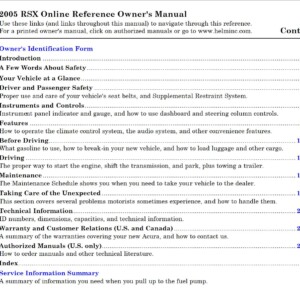 Acura RSX 2005 Owner's Manual