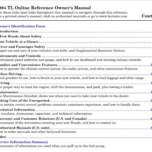 Acura TL 2004 Owner's Manual