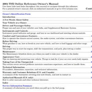 Acura TSX 2004 Owner’s Manual