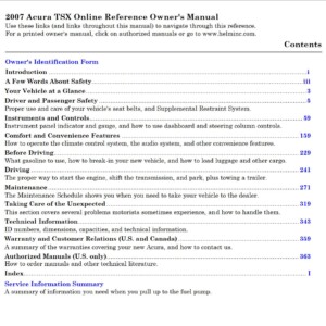 Acura TSX 2007 Owner’s Manual