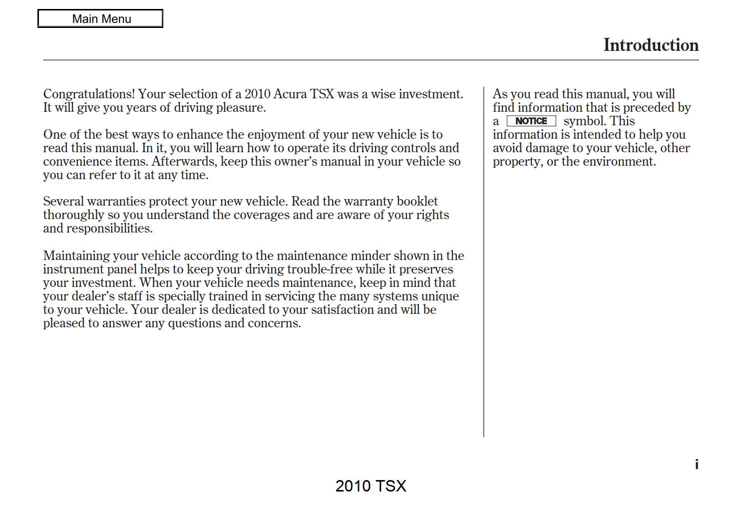 Acura Tsx 2010 Owner's Manual