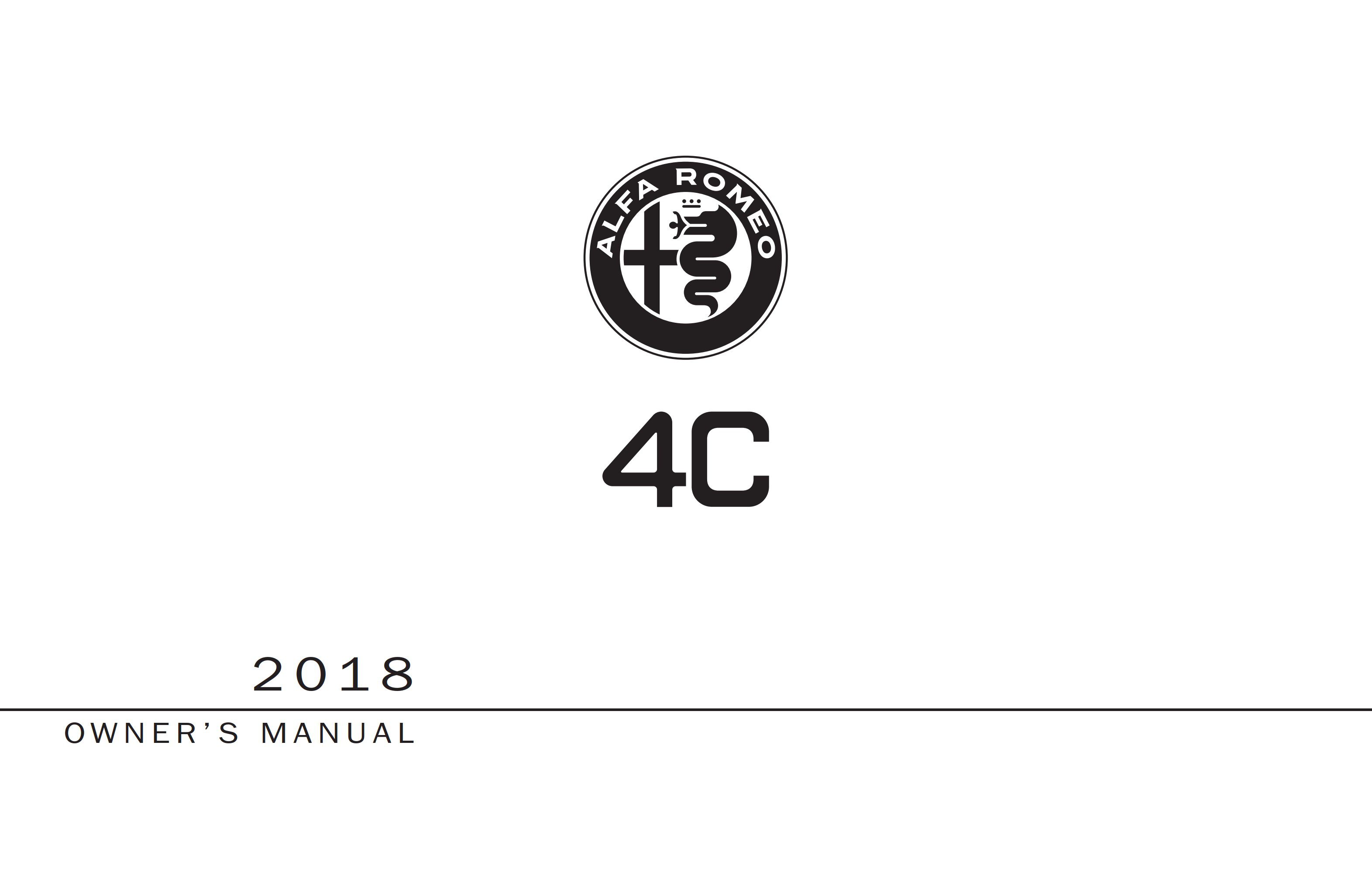 Alfa Romeo 4C Coupe 2018 Owner’s Manual