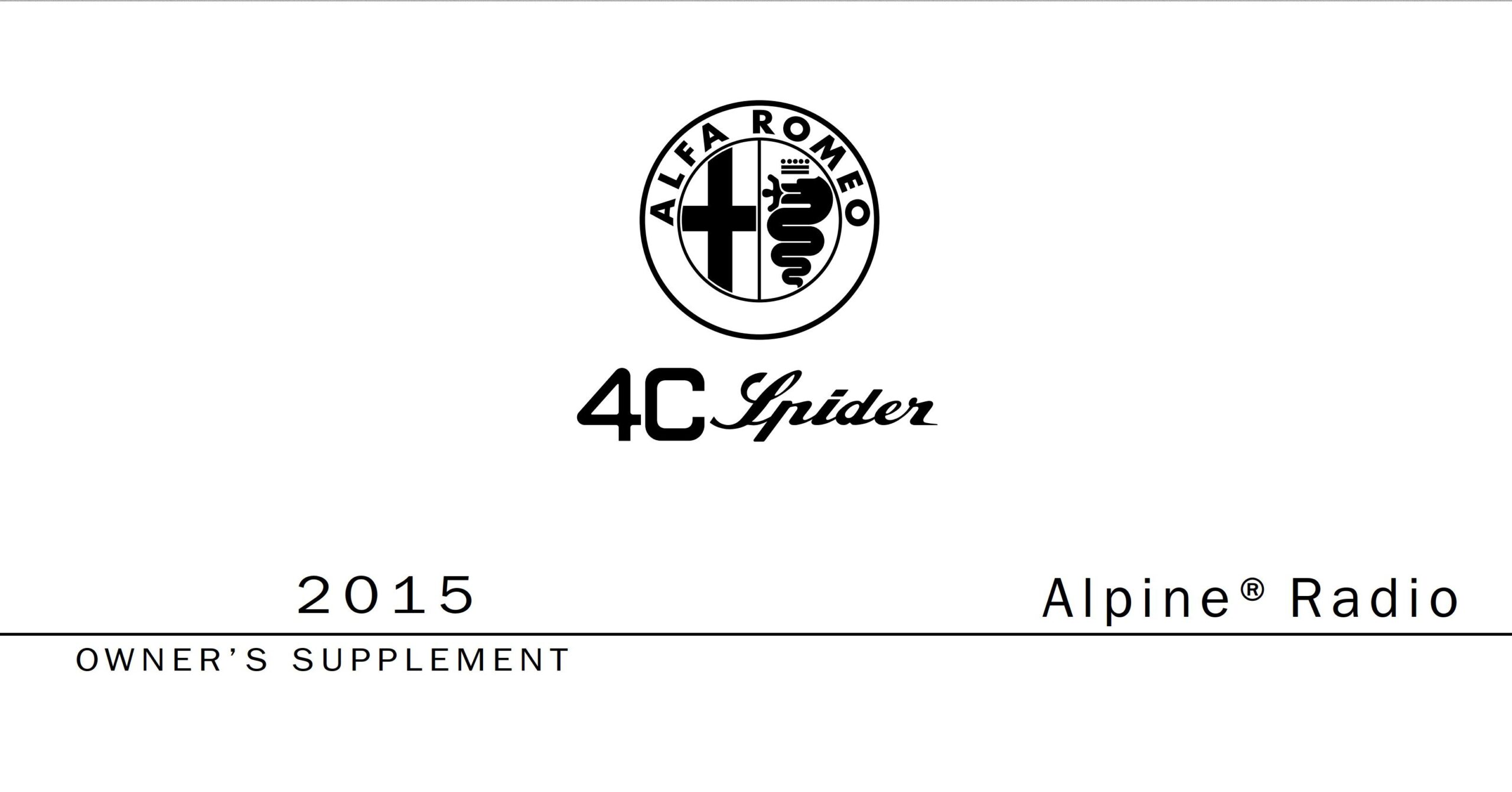 Alfa Romeo 4C Spider Radio Book 2015 Owner’s Manual