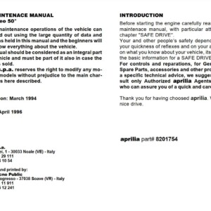 Aprilia Scarabeo 50 1996 Owner’s Manual