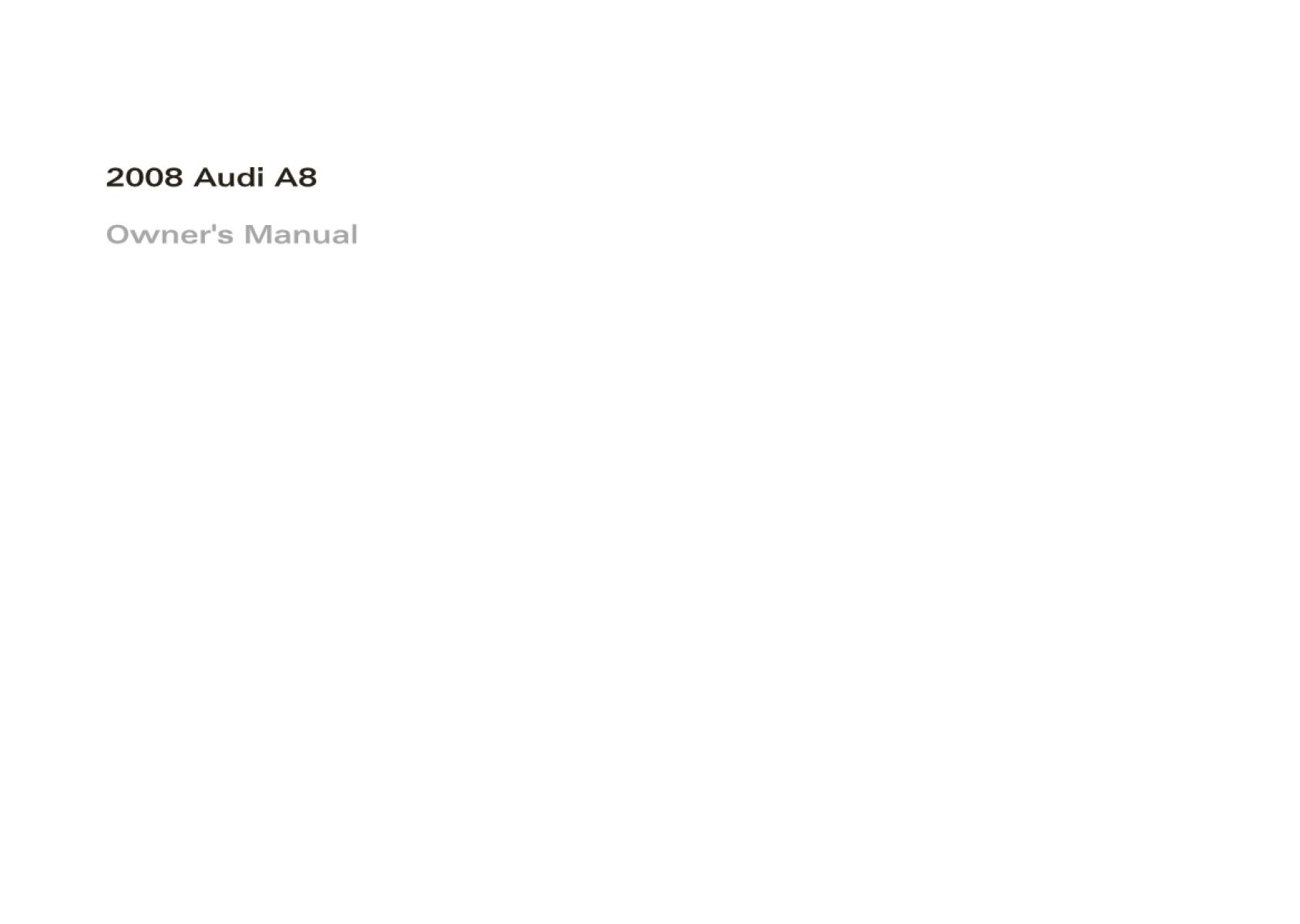 Audi A8 S8 2008 Owner's Manual