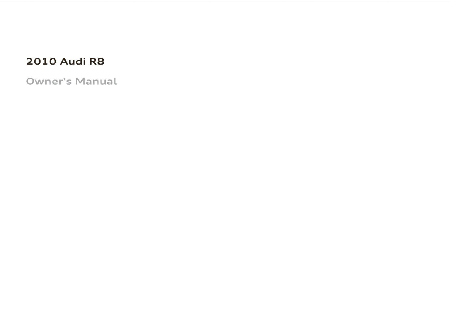 Audi R8 Coupe 2010 Owner's Manual