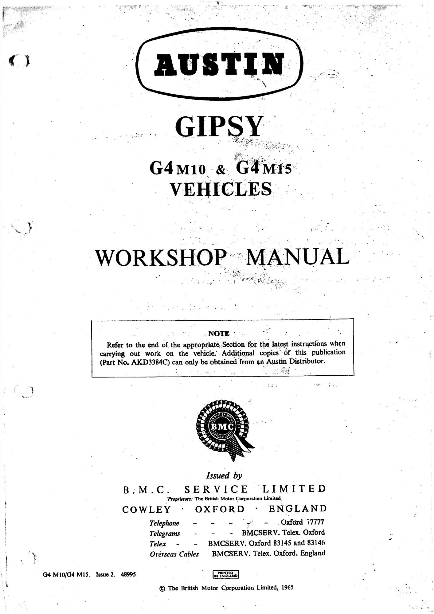 Austin Gipsy G4M10 G4M15 1964 Owner's Manual
