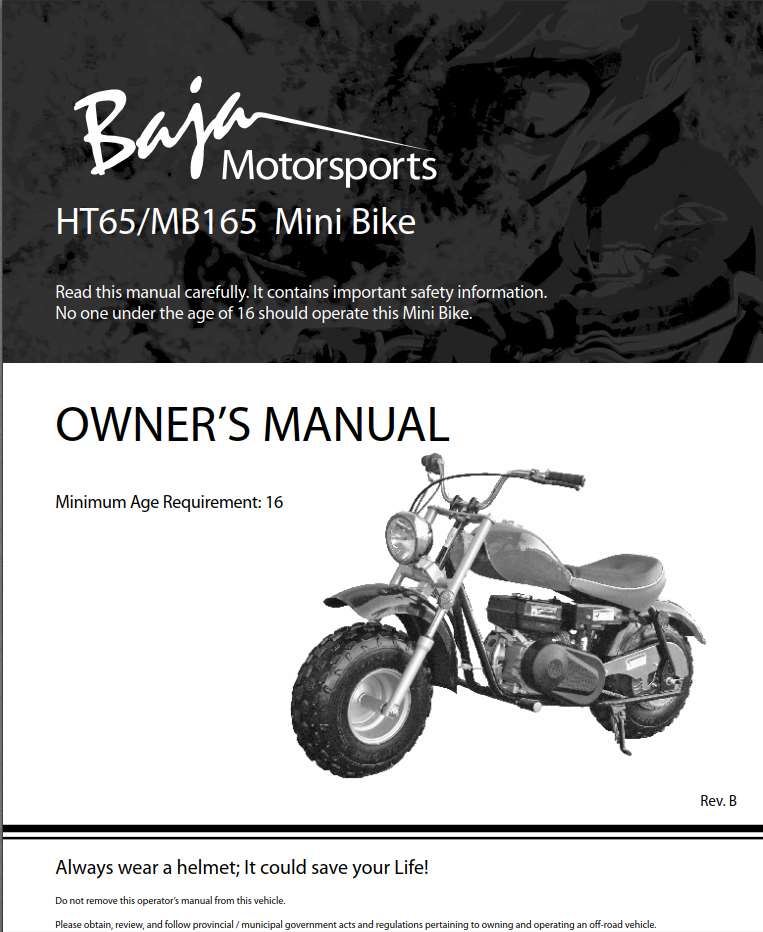 Baja Mini Bike MB165 HT65 Owner’s Manual