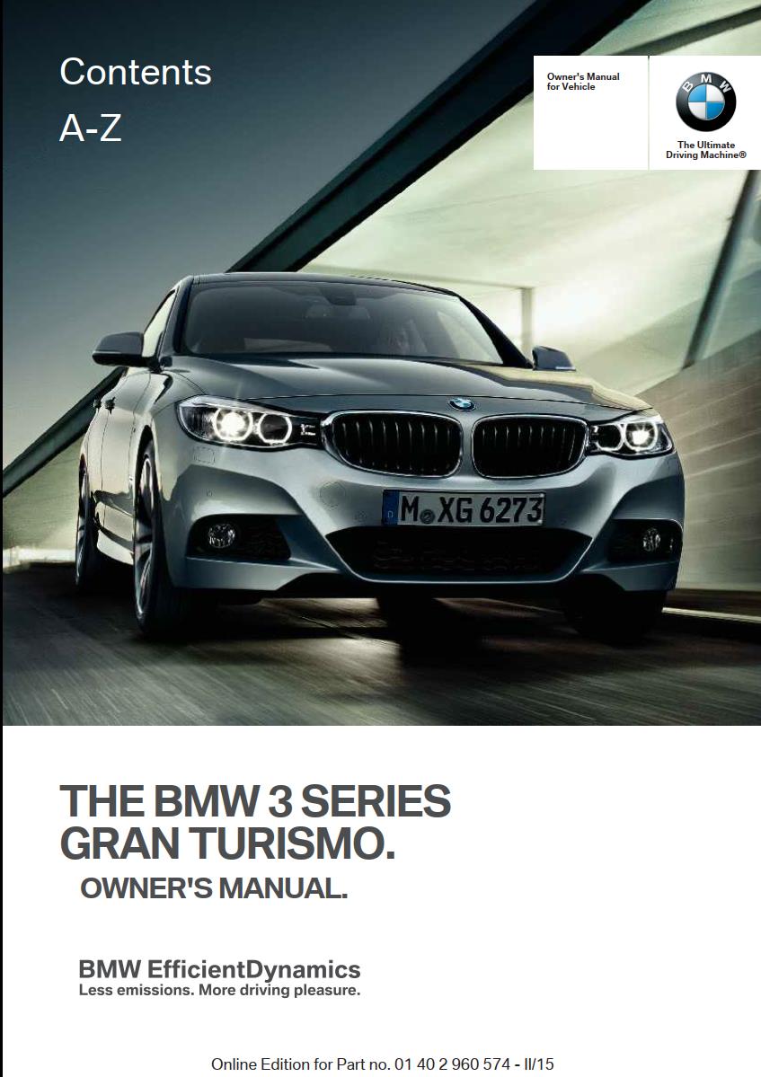 BMW 3 Series Gran Turismo 2015 Owner's Manual
