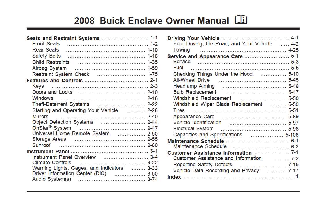 Buick Enclave 2008 Owner’s Manual PDF for FREE