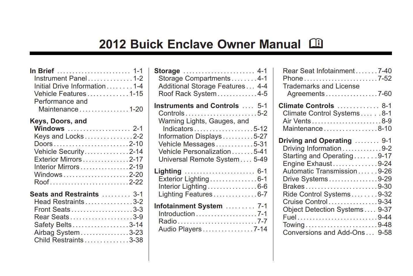 Buick Enclave 2012 Owner's Manual