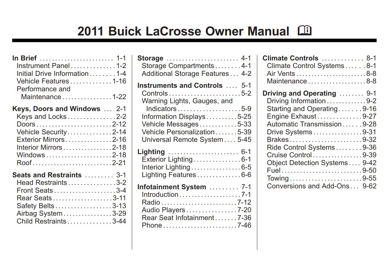 Buick Lacrosse 2011 Owner's Manual