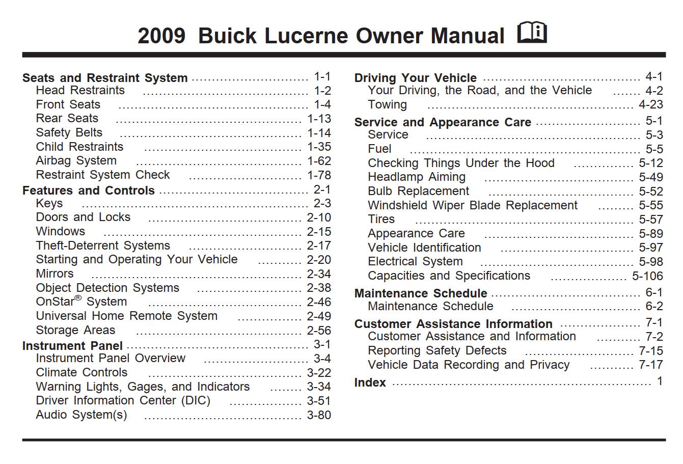 Buick Lucerne 2009 Owner's Manual