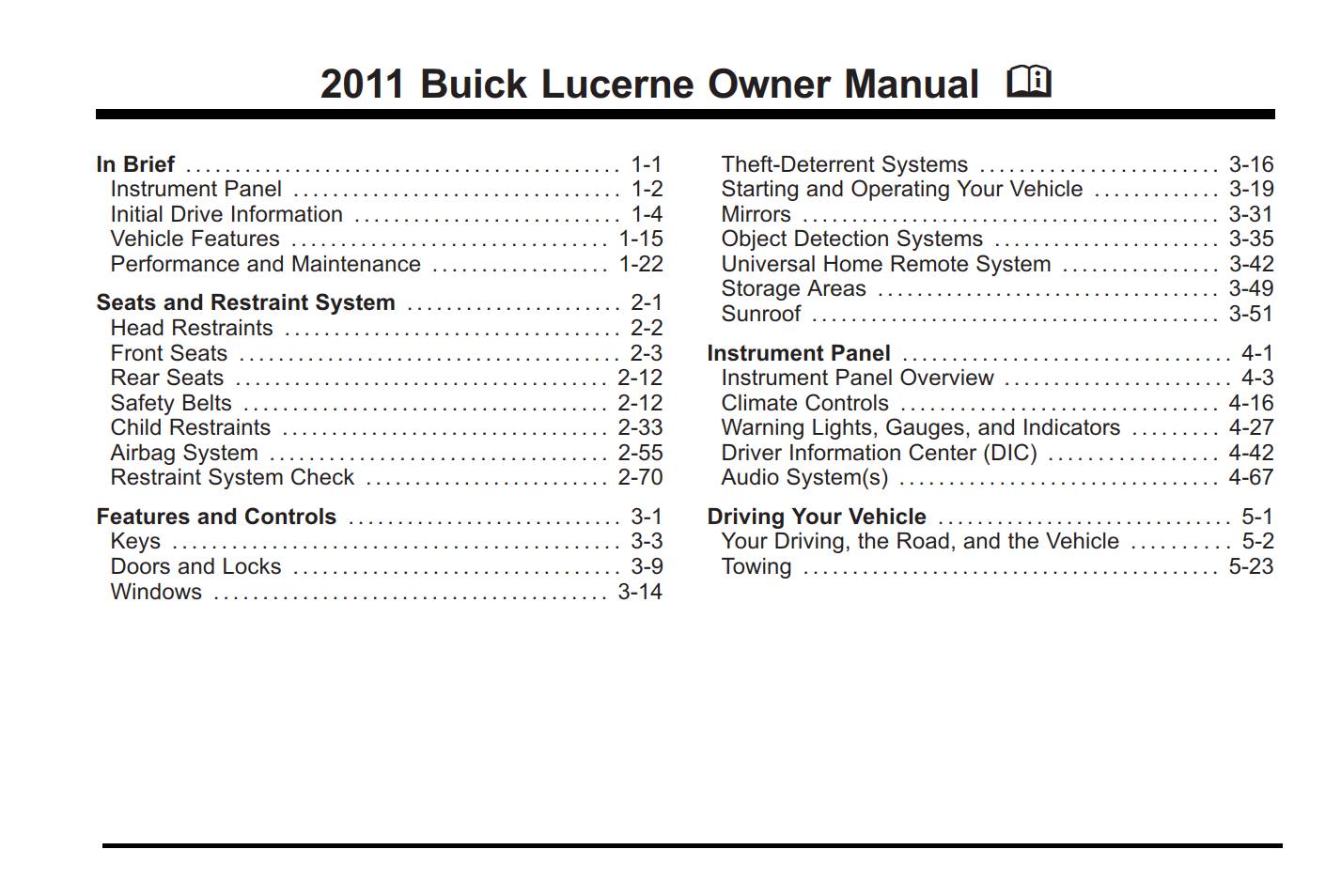 Buick Lucerne 2011 Owner's Manual