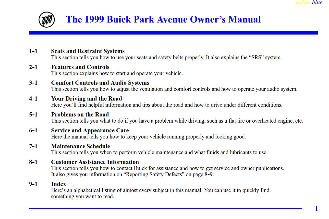 Buick Park Avenue 1999 Owner's Manual