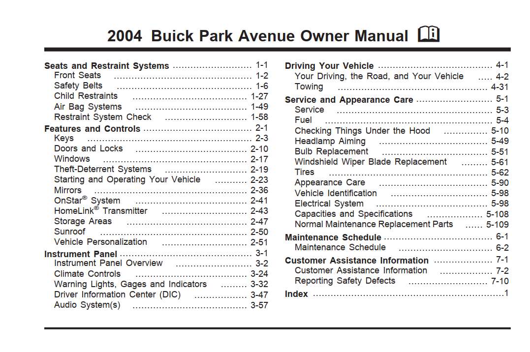 Buick Park Avenue 2004 Owner's Manual – Download In PDF For Free