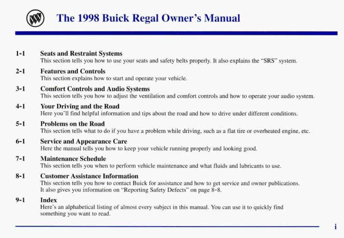 Buick Regal 1998 Owner's Manual