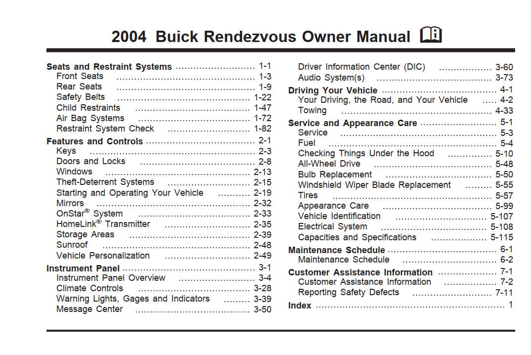 Buick Rendezvous 2004 Owner's Manual
