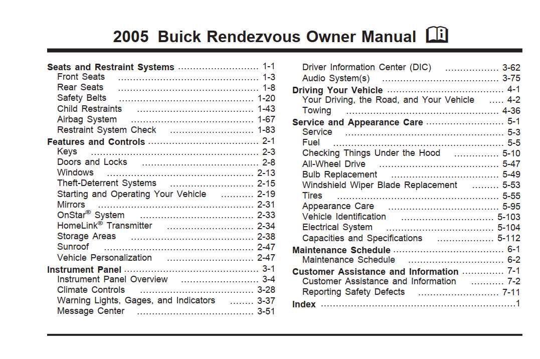 Buick Rendezvous 2005 Owner's Manual