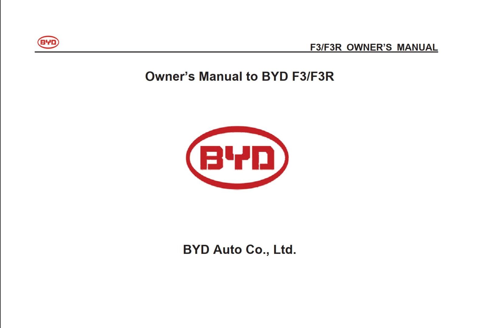 BYD F3 F3R Owner’s Manual – PDF Download