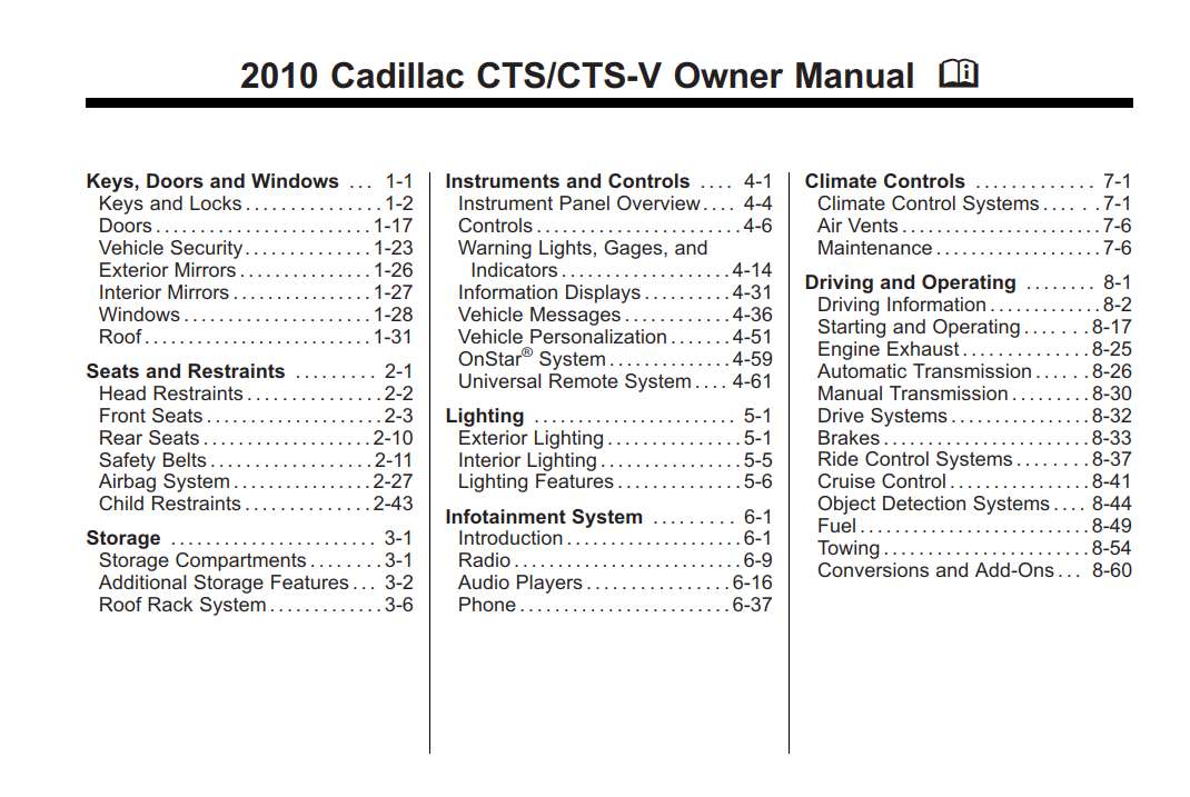 Cadillac Cts 2010 Owner's Manual