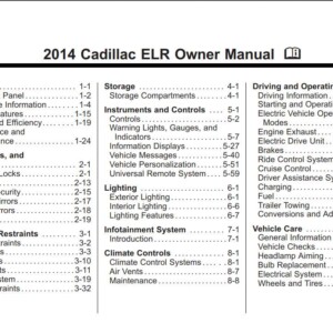 Cadillac Elr 2014 Owner's Manual