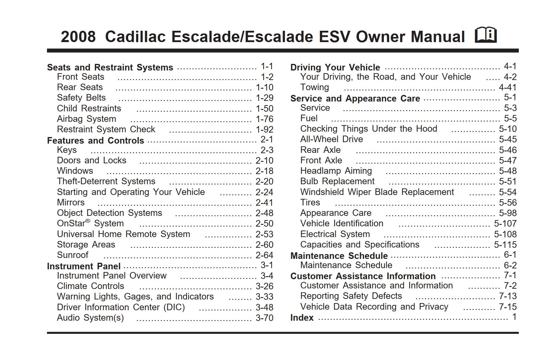 Cadillac ESCALADE ESV 2008 Owner’s Manual