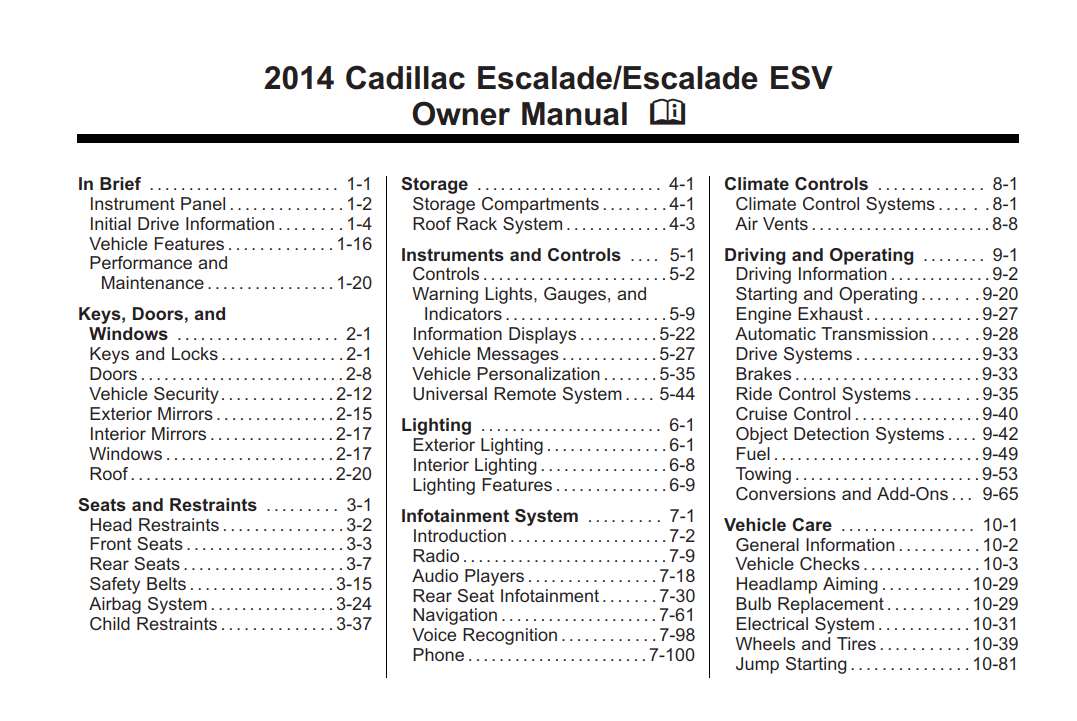 Cadillac Escalade Esv 2014 Owner's Manual