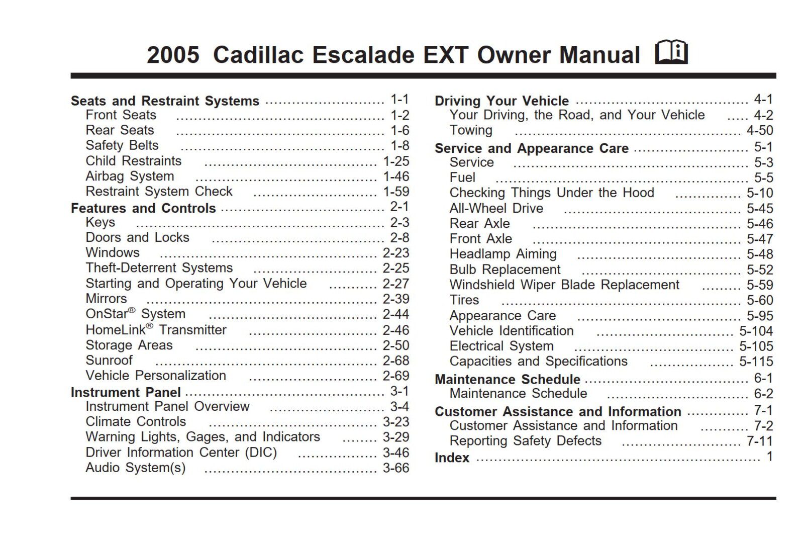 Cadillac Escalade Ext 2005 Owner’s Manual & Pdf Download