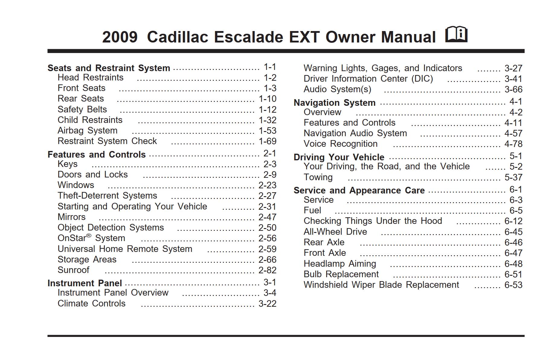 Cadillac ESCALADE EXT 2009 Owner’s Manual PDF for FREE