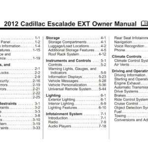 Cadillac ESCALADE EXT 2012 Owner’s Manual