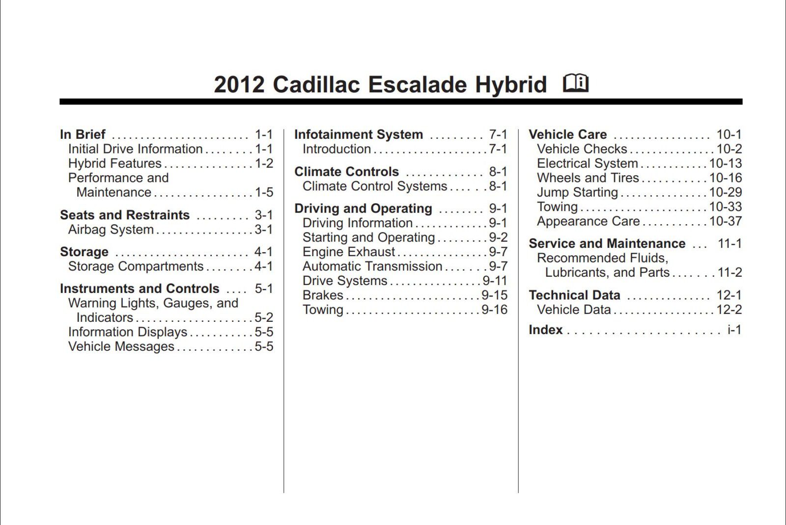 Cadillac ESCALADE HYBRID 2012 Owner’s Manual – Download In PDF For Free