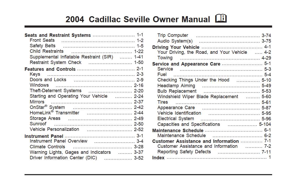 Cadillac Seville 2004 Owner's Manual