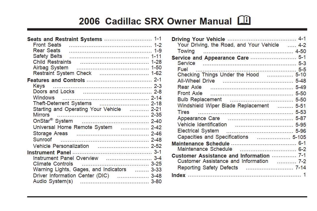 Cadillac Srx 2006 Owner's Manual