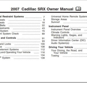 Cadillac Srx 2007 Owner's Manual