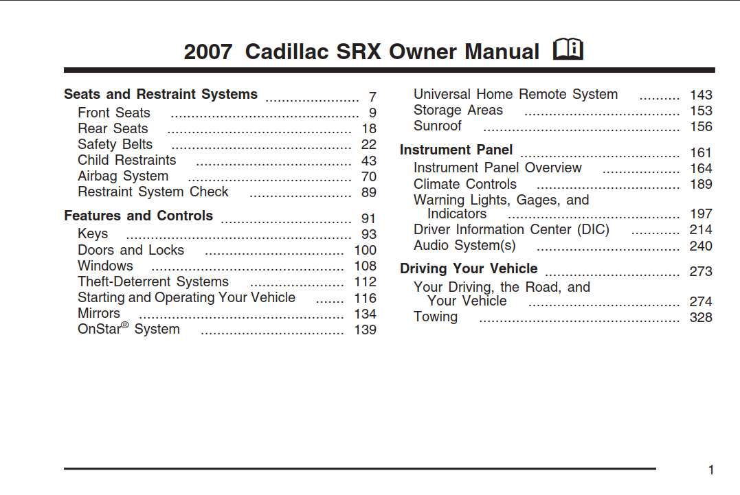 Cadillac Srx 2007 Owner's Manual