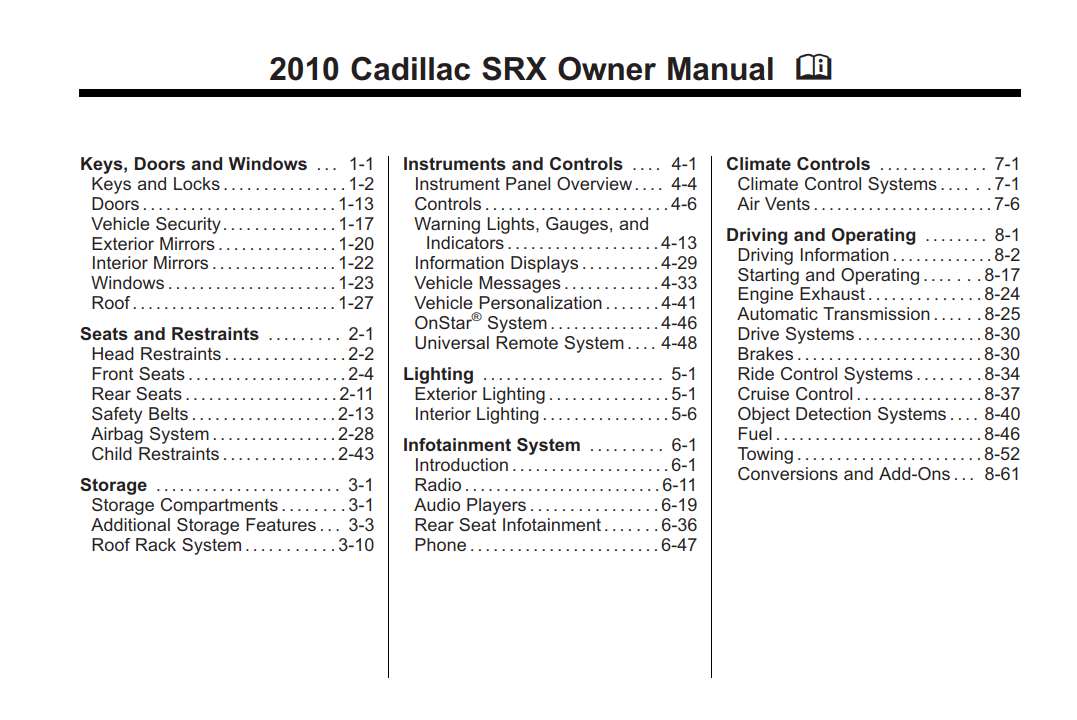 Cadillac Srx 2010 Owner's Manual