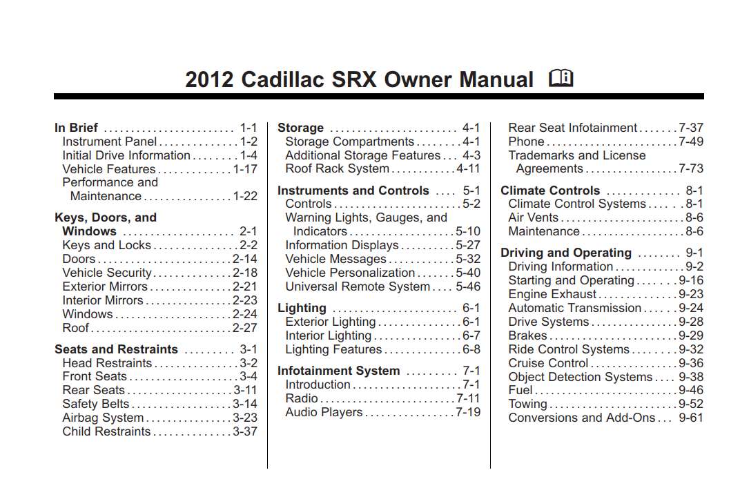 Cadillac Srx 2012 Owner's Manual