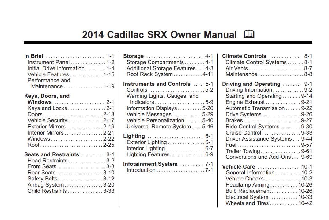 Cadillac Srx 2014 Owner's Manual