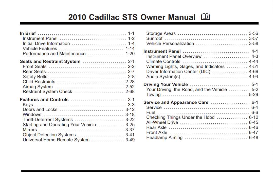 Cadillac Sts 2010 Owner's Manual